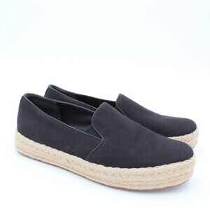 Vince Espadrille Shoes Womens Size 9.5 Black Canvas Jute Platform Slip On Flats